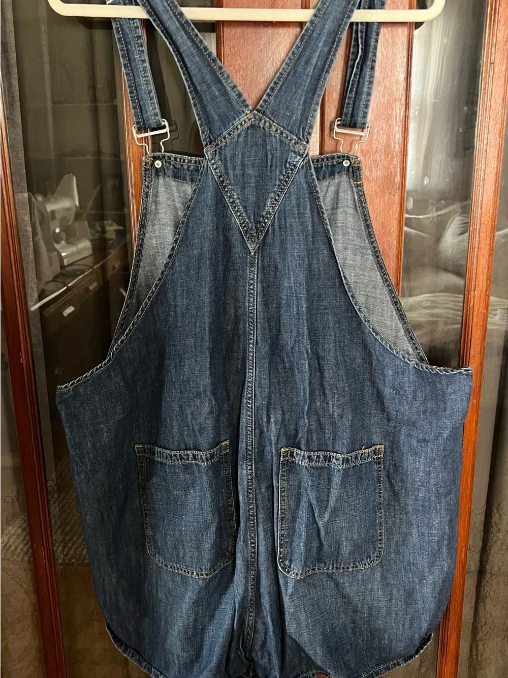 Cotton Linen Mix Dark Blue Denim Overalls Shorts